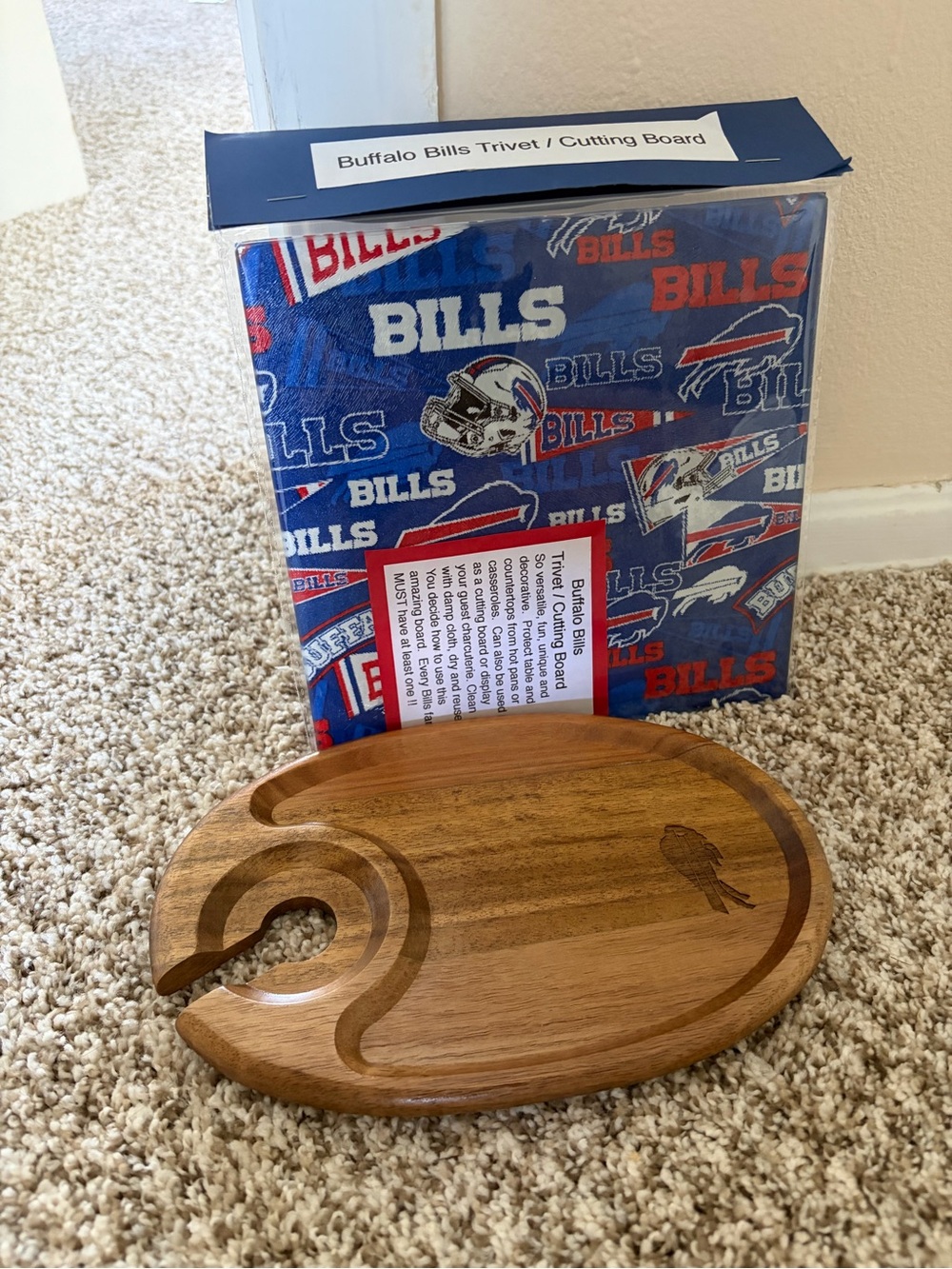 Buffalo Blue and Red Bills Trivet Cutting Board Bundle